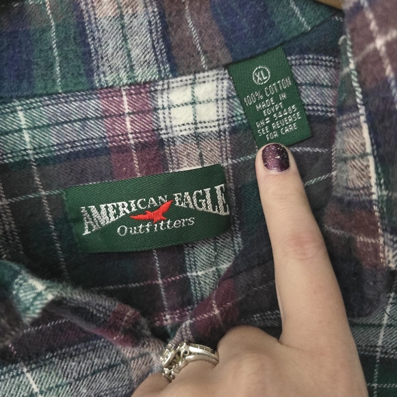 American Eagle Vintage Y2K Purple Green Plaid Flannel Shirt Men’s Size XL - Picture 2 of 8